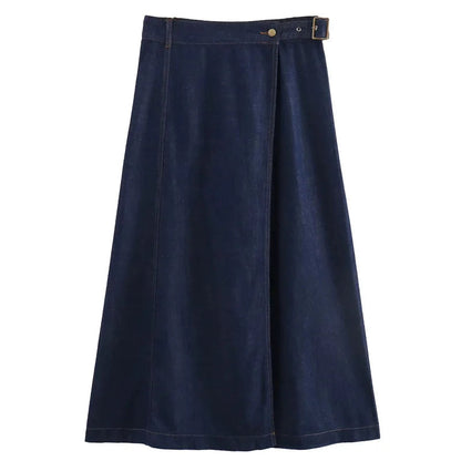 Denim Long Wrap Slit A-line Style Holiday Skirt
