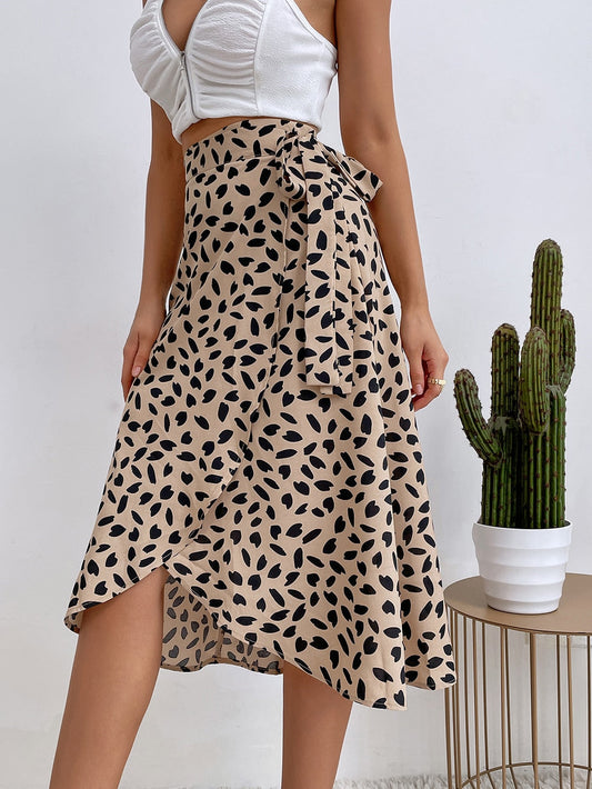 Print Tie Side Wrap Skirt