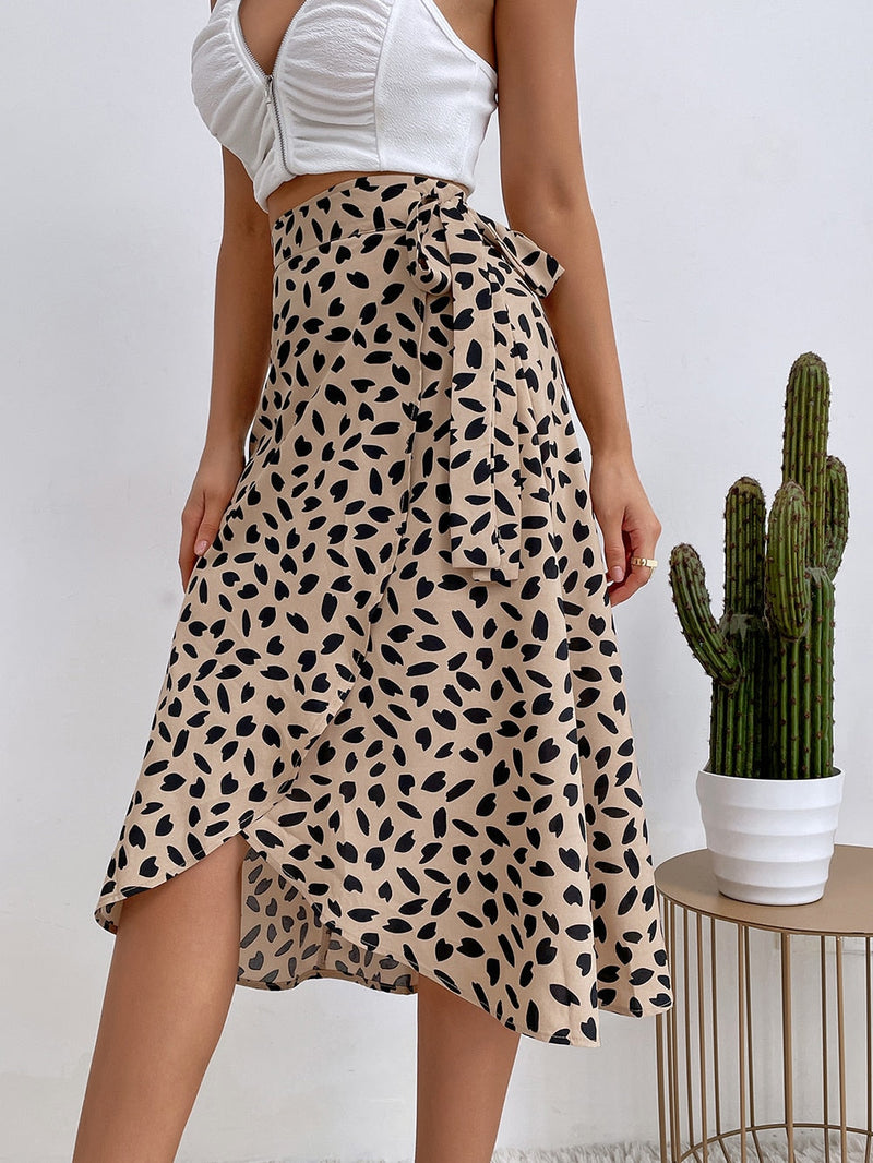 Print Tie Side Wrap Skirt