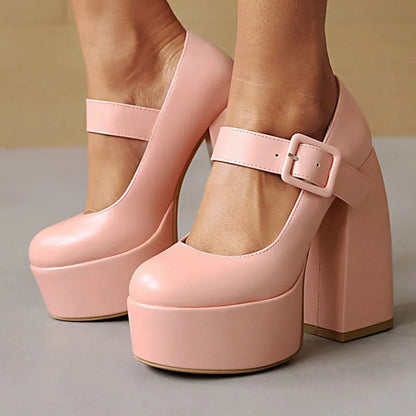 Black White Mary Janes Super Thick High Heels Platforms Pumps for Spring Summer Shallow Party Chunky Dance Shoes