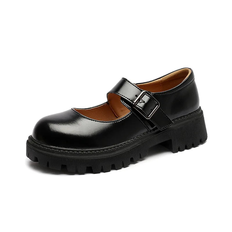 Thicksoled English Leather Shoes Spring New Mary Jane Round Toe Retro Single Shoes Genuine Leather