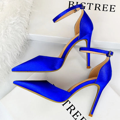 Shoes Green Blue Pumps Office Shoes High Heels Silk Stiletto Heels Sandals 43