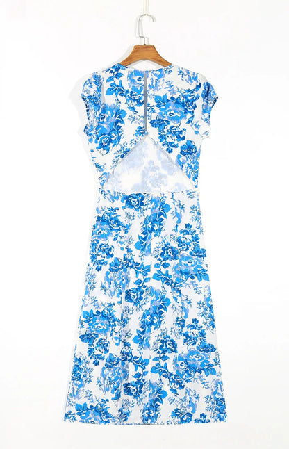 Summer Backless Midi Dress Print Split Dress Holiday Lady Beach Party Vestidos