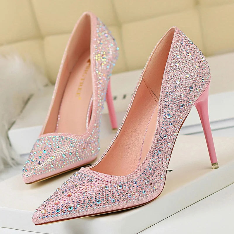 Shoes Rhinestone Woman Pumps Wedding Shoes Basic Pump Stiletto Heels 10cm 7cm Heeled Shoes High Heels