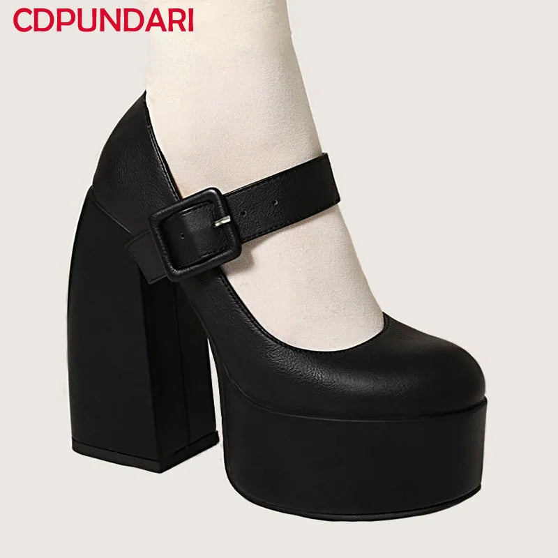 Black White Mary Janes Super Thick High Heels Platforms Pumps for Spring Summer Shallow Party Chunky Dance Shoes