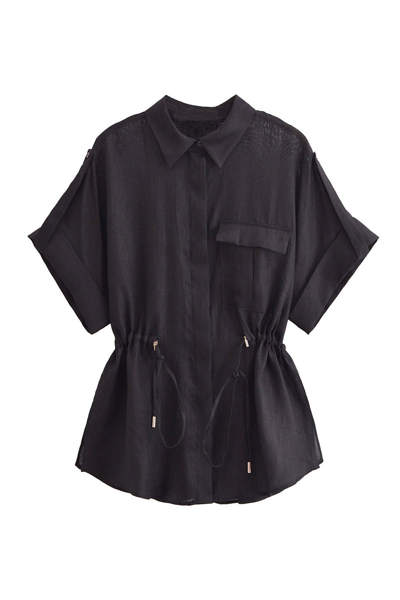 Half Sleeve Drawstring Shirt Long Pants Two-piece Set