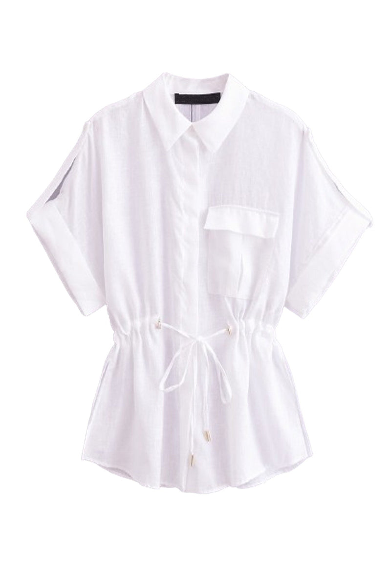 Half Sleeve Drawstring Shirt Long Pants Two-piece Set
