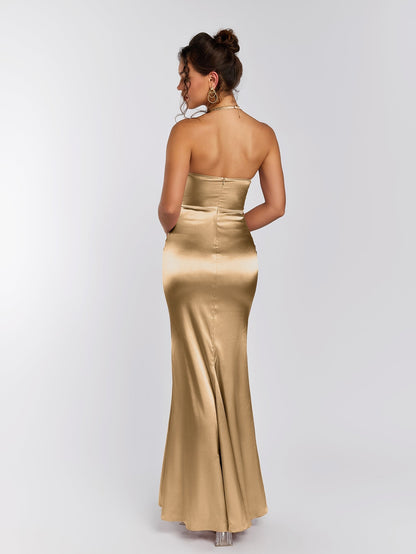 Halter Corset Backless Satin Dress