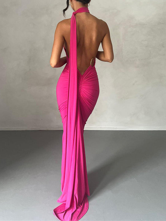 Halter Lace-up Backless Maxi Dress
