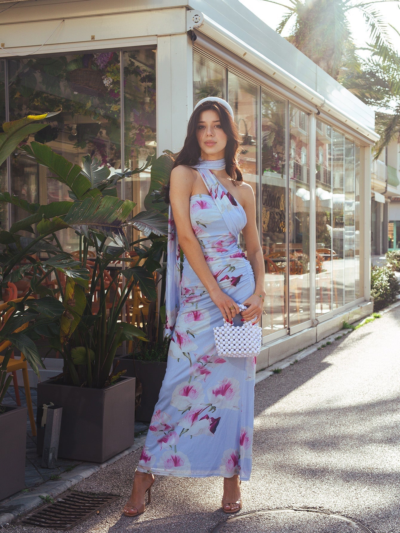 Halter Neck Ribbon Mesh Print Tube Dress