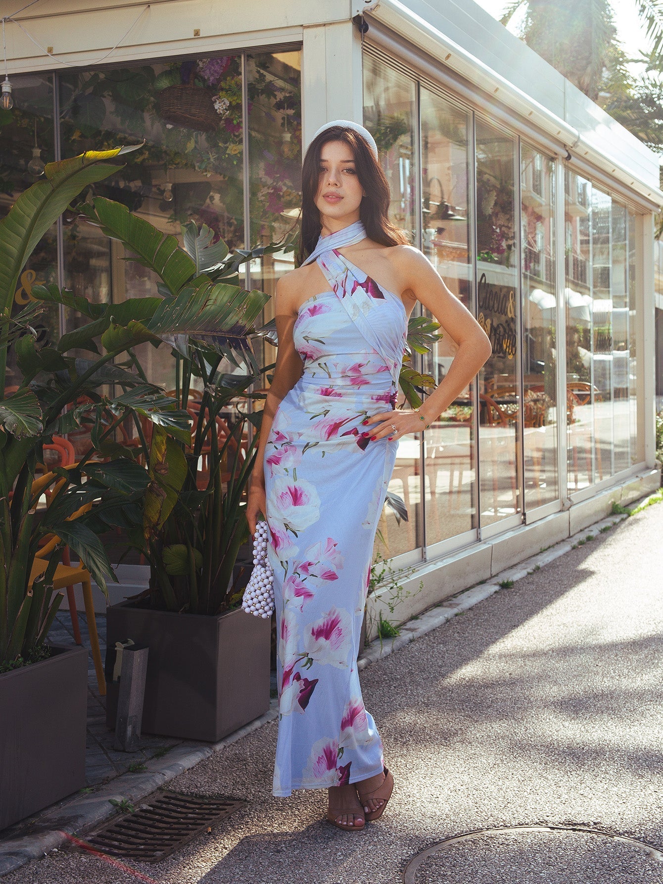 Halter Neck Ribbon Mesh Print Tube Dress