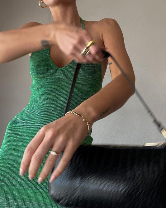 Halter V-neck Knitted Midi Dress