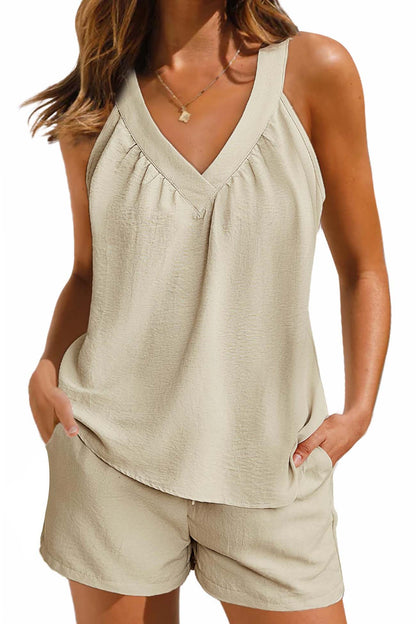 Halter V Neck Tank Tops Shorts Two-piece Set