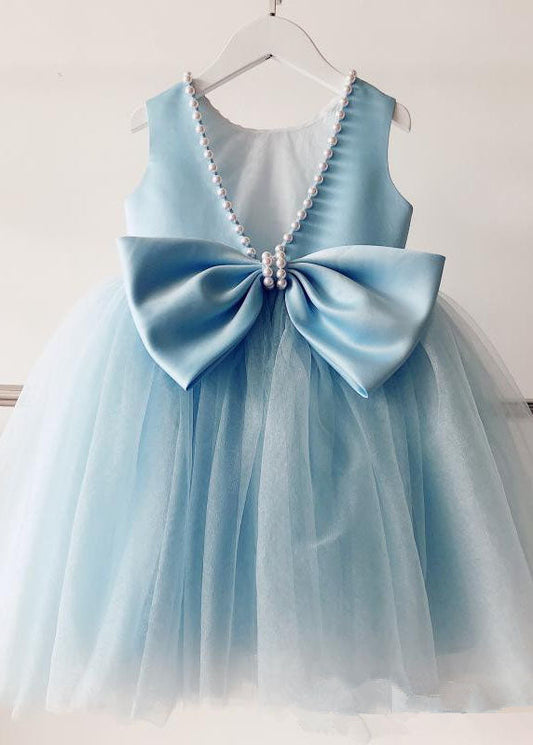 Handmade Baby Blue Nail Bead Backless Tulle Long Dress Sleeveless Ys015