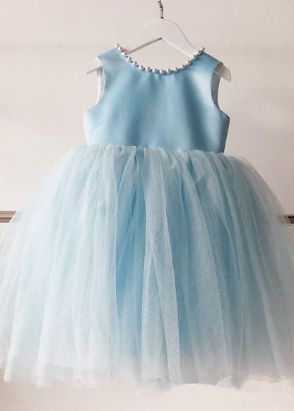 Handmade Baby Blue Nail Bead Backless Tulle Long Dress Sleeveless Ys015