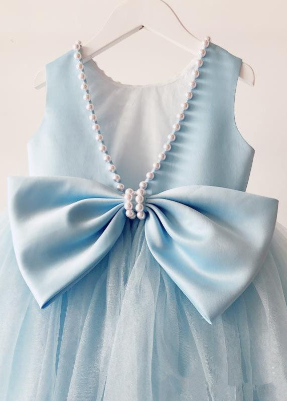Handmade Baby Blue Nail Bead Backless Tulle Long Dress Sleeveless Ys015