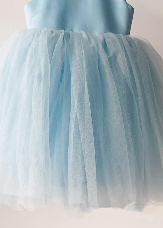 Handmade Baby Blue Nail Bead Backless Tulle Long Dress Sleeveless Ys015