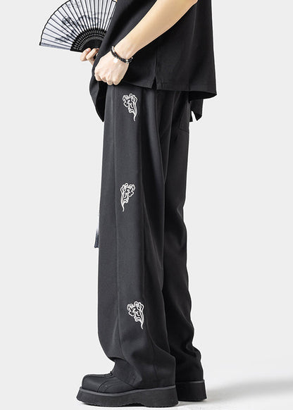 Handmade Beige Embroideried Pockets Ice Silk Pants Summer Yt048