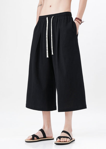 Handmade Beige Pockets Elastic Waist Wide Leg Pants Yt015