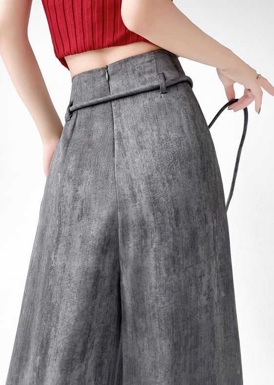Handmade Black Grey Wrinkled Ice Silk Wide Leg Pants Summer Ru003