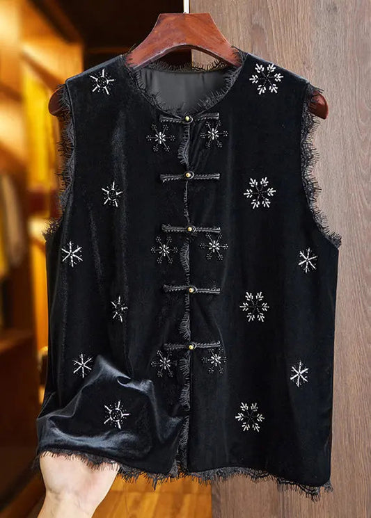 Bead Lace Silk Velour Shirt Waistcoat Sleeveless