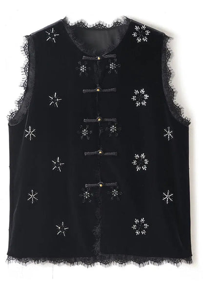 Bead Lace Silk Velour Shirt Waistcoat Sleeveless