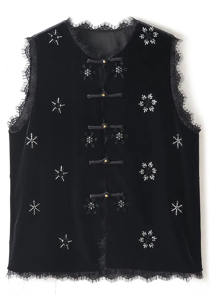 Bead Lace Silk Velour Shirt Waistcoat Sleeveless