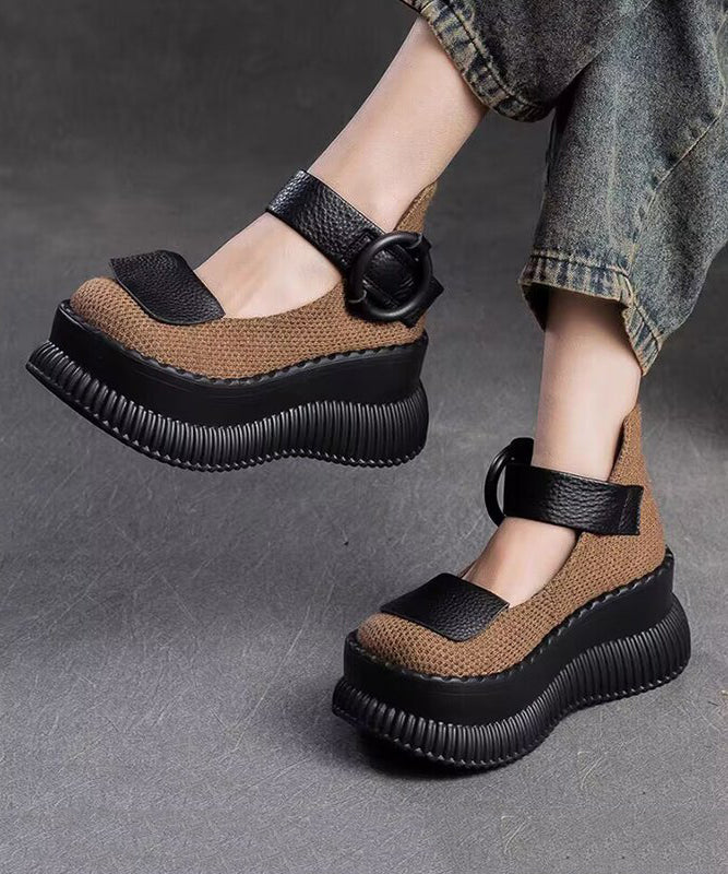 Handmade Black Platform Splicing Buckle Strap Loafer Shoes Sl1011