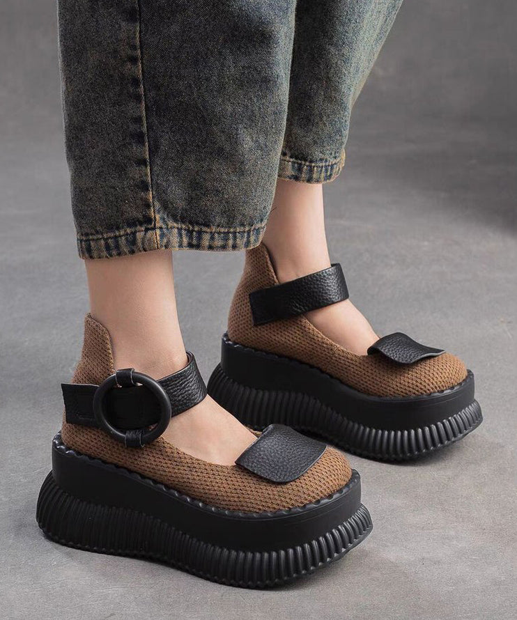 Handmade Black Platform Splicing Buckle Strap Loafer Shoes Sl1011