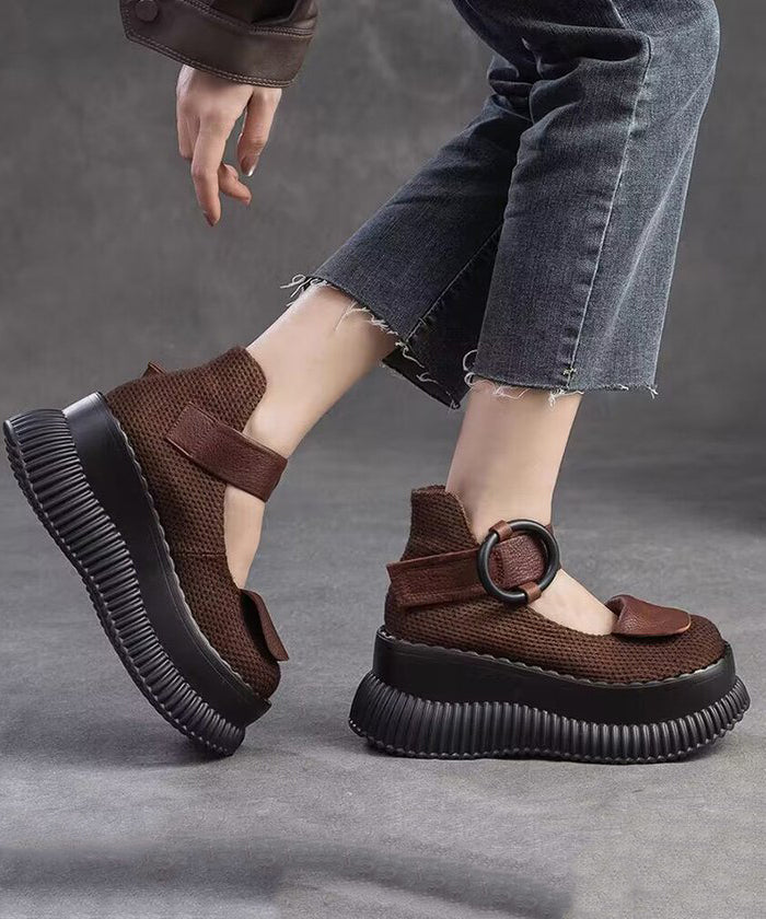 Handmade Black Platform Splicing Buckle Strap Loafer Shoes Sl1011
