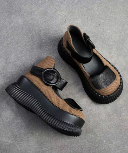 Handmade Black Platform Splicing Buckle Strap Loafer Shoes Sl1011