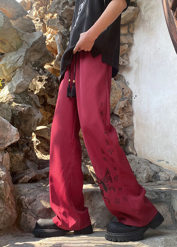 Handmade Black Pockets Print Ice Silk Pants Summer Yt039