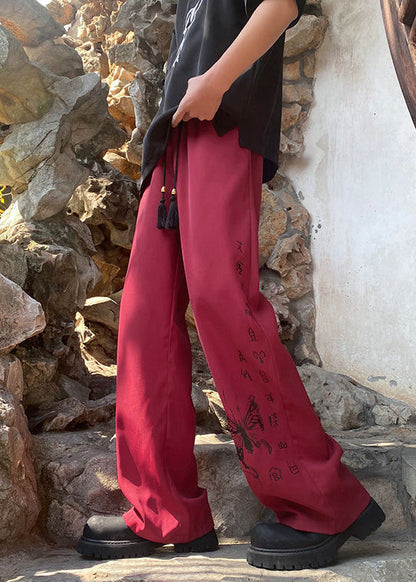 Handmade Black Pockets Print Ice Silk Pants Summer Yt039