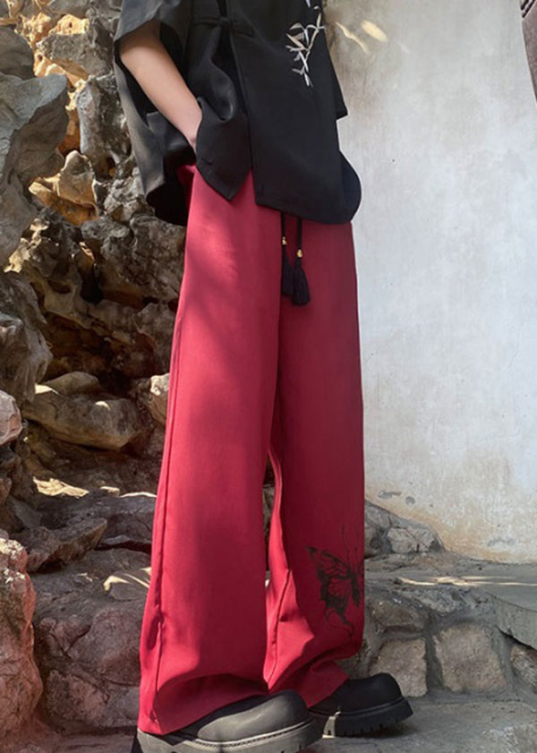 Handmade Black Pockets Print Ice Silk Pants Summer Yt039
