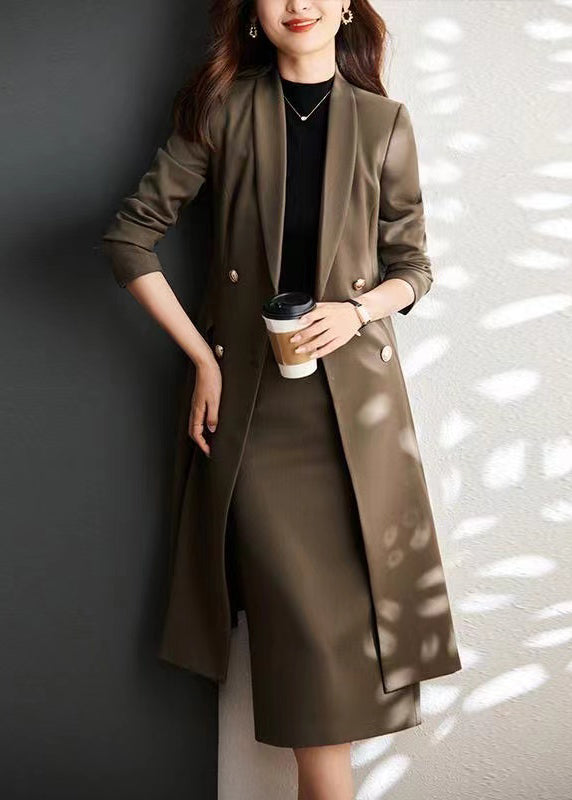 Handmade Brown Double Breast Cotton Trench Coats Spring Yj027