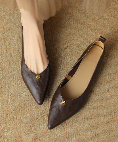 Handmade Brown Sheepskin Flat Feet Shoes Pointed Toe Ap1012