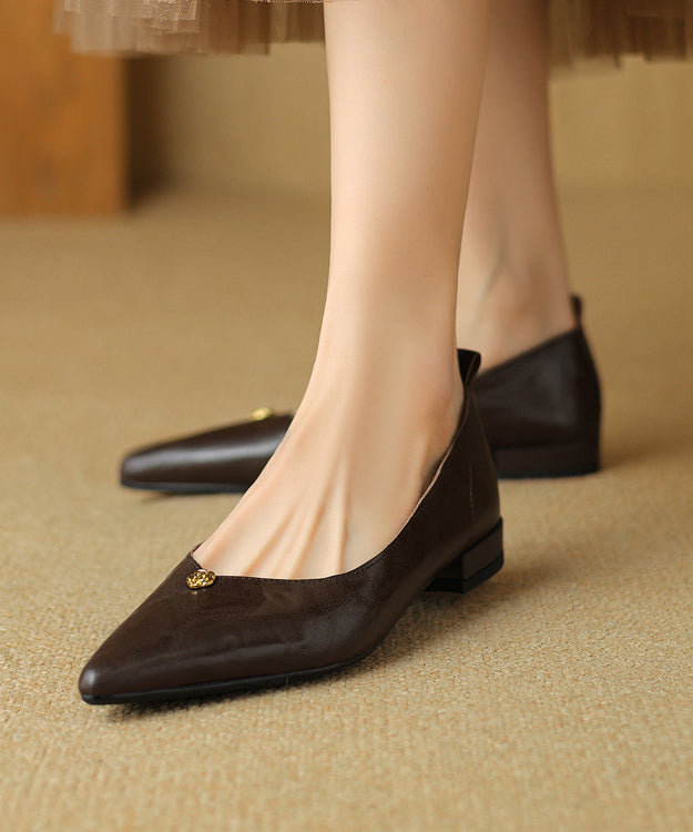 Handmade Brown Sheepskin Flat Feet Shoes Pointed Toe Ap1012