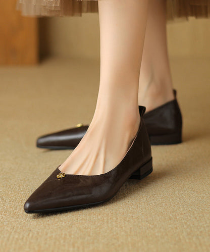 Handmade Brown Sheepskin Flat Feet Shoes Pointed Toe Ap1012