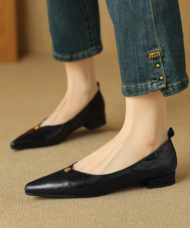Handmade Brown Sheepskin Flat Feet Shoes Pointed Toe Ap1012