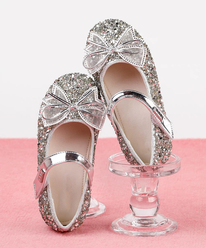 Shoes Champagne Buckle Bow Flat Handmade Strap Zircon