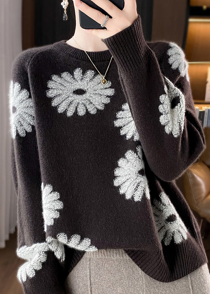 Handmade Chocolate O Neck Jacquard Woolen Sweaters Spring Yy012