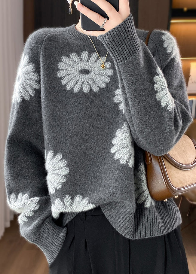 Handmade Chocolate O Neck Jacquard Woolen Sweaters Spring Yy012