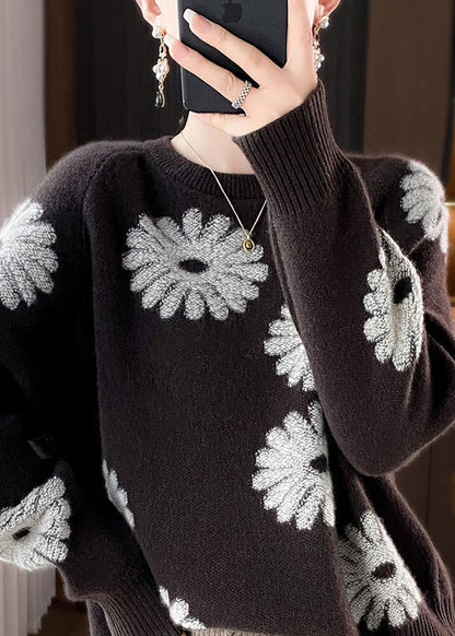 Handmade Chocolate O Neck Jacquard Woolen Sweaters Spring Yy012