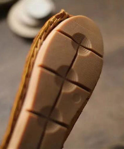 Handmade Comfy Flats Shoes Khaki Cowhide Leather Rt1018