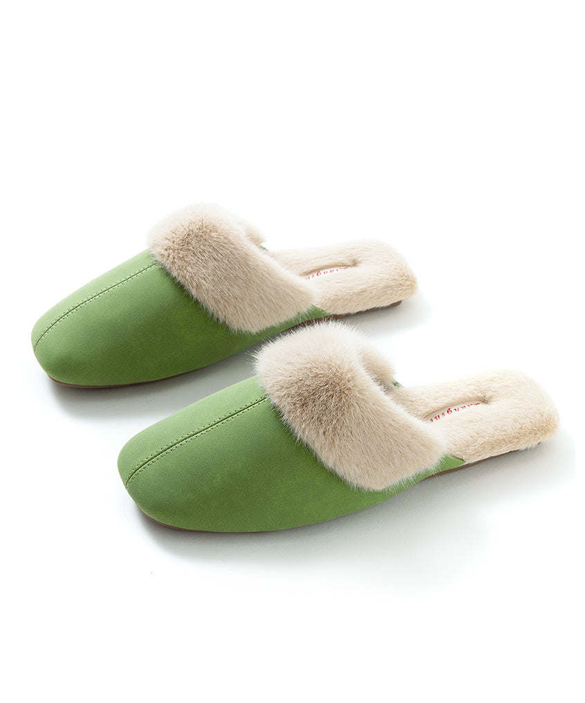 Handmade Comfy Pink Fuzzy Wool Lined Slippers Shoes Rx017