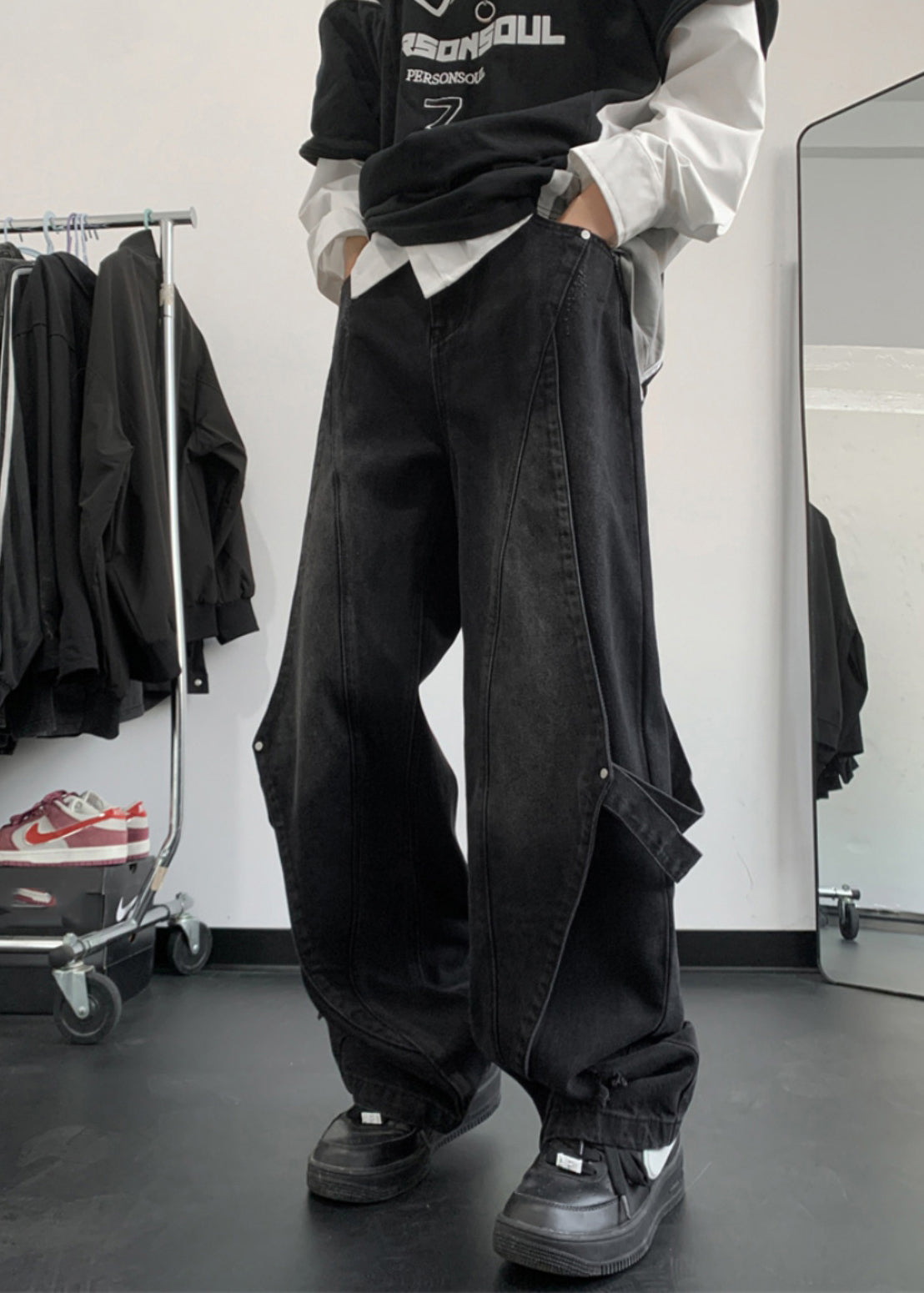 Handmade Denim Blue Pockets Patchwork Straight Pants Summer Sa020