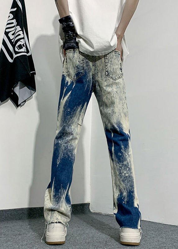 Handmade Denim Blue Tie Dye High Waist Pants Sa002
