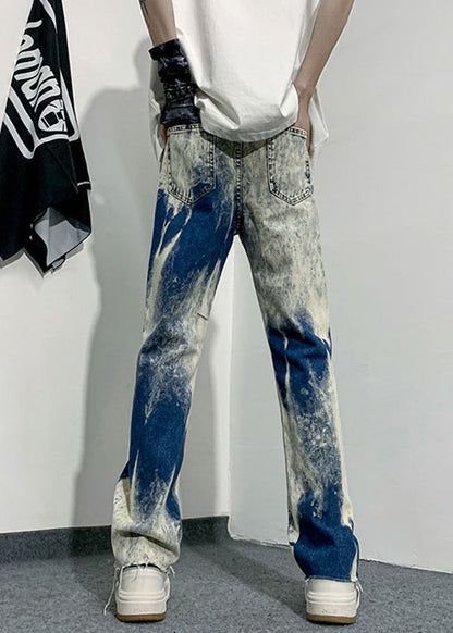Handmade Denim Blue Tie Dye High Waist Pants Sa002