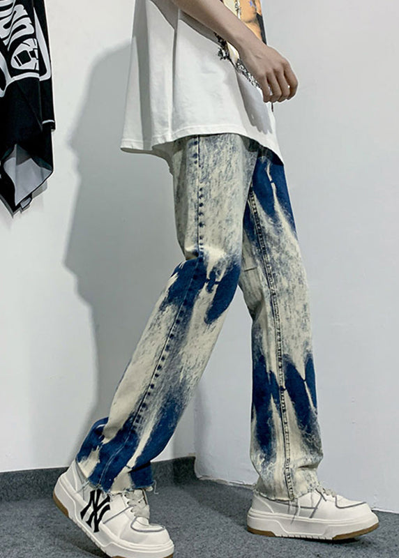 Handmade Denim Blue Tie Dye High Waist Pants Sa002