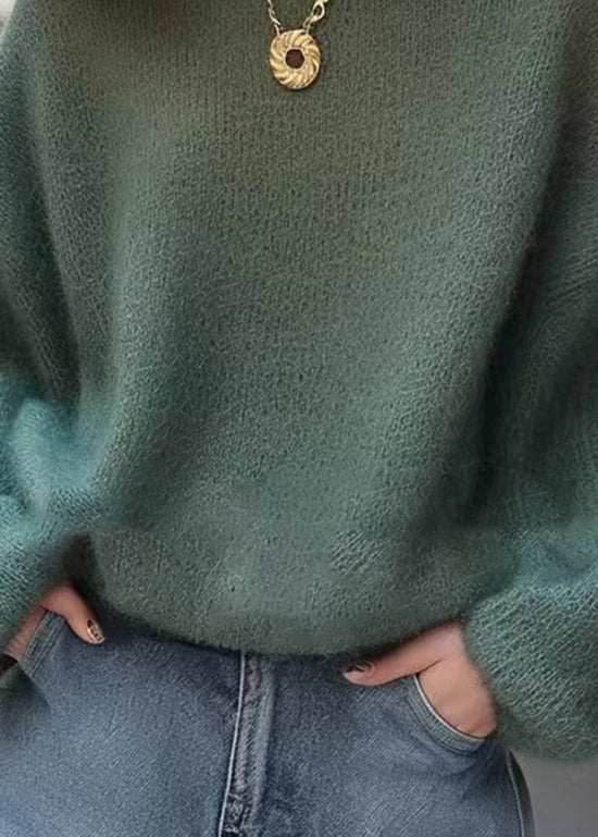 Handmade Green O Neck Cozy Knit Sweaters Spring To004